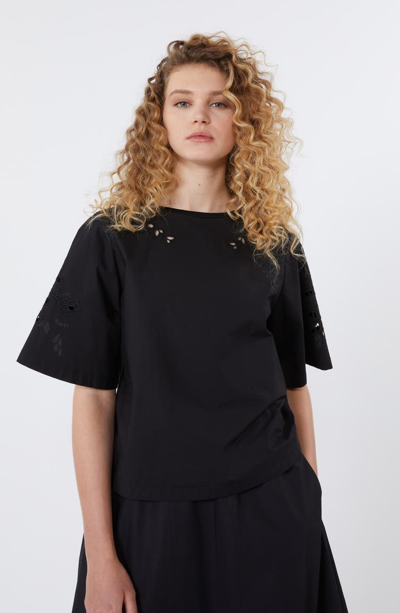 Weekend Max Mara Targa Eyelet Cotton Poplin & Jersey Crop Top, Alternate, color, Black