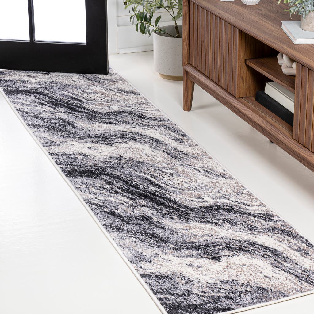 Jonathan Y Kassia Contemporary Glam Abstract Marble Area Rug In Charcoal/cream
