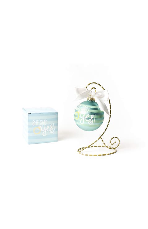Just Engaged 2 Glass Ornament with Gold and White Stand