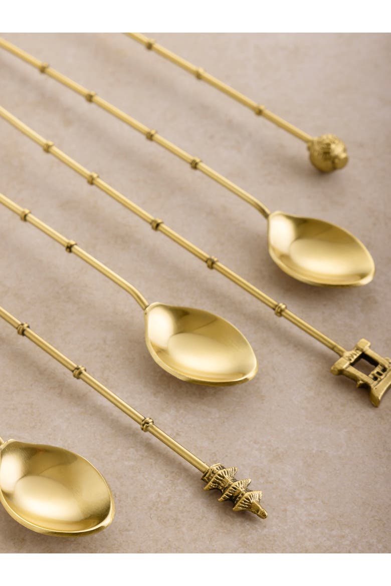 Magnolia Cocktail Stirrers, Set of 6, Alternate, color, Gold