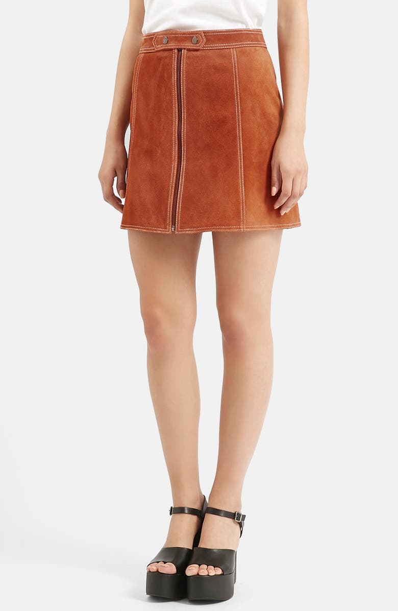 Topshop Suede A-Line Miniskirt, Main, color, 