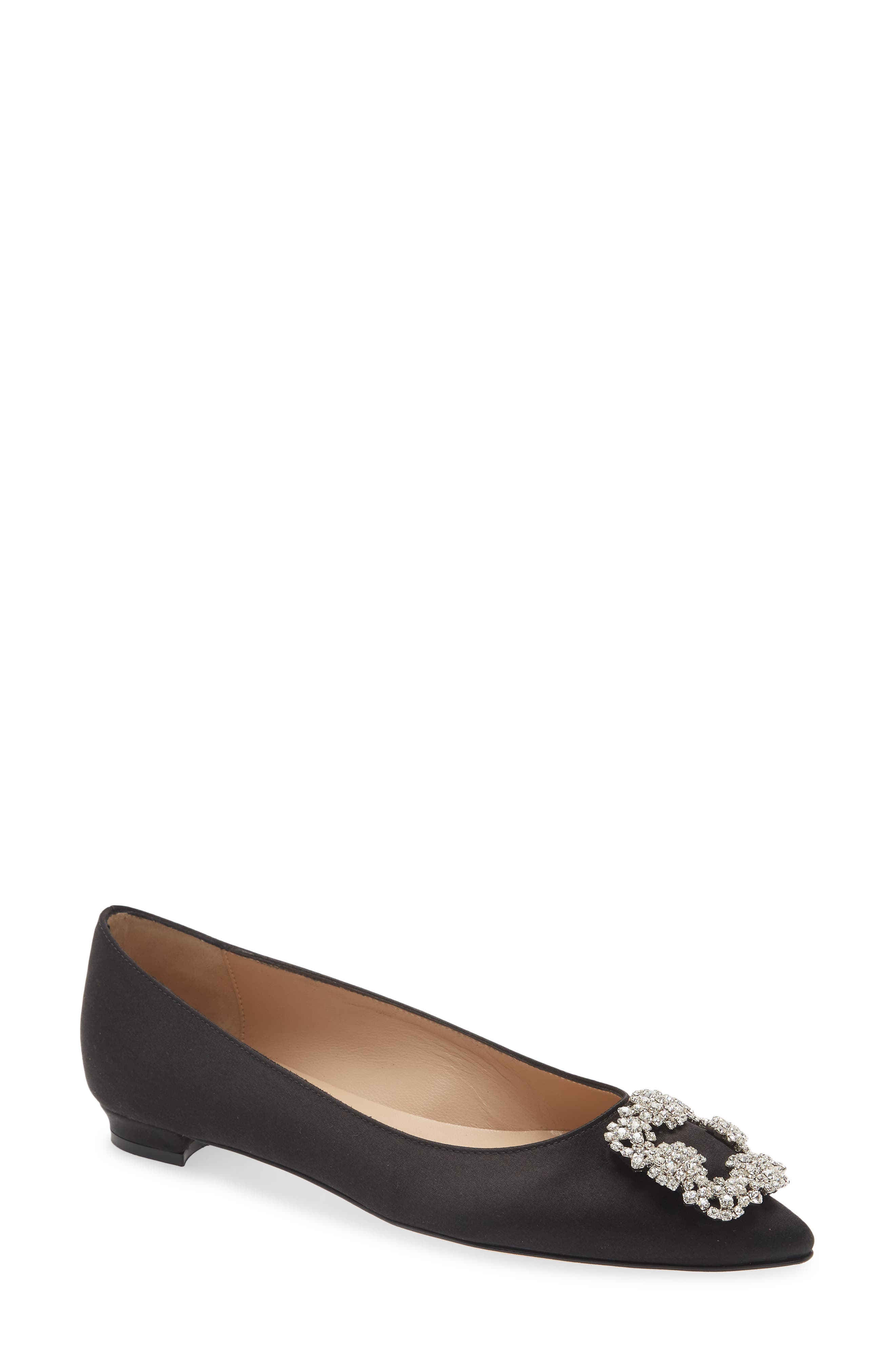 Manolo Blahnik Hangisi Flat, Main, color, Black