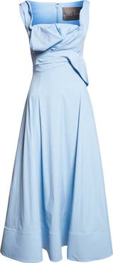 Lela Rose Draped Stretch Poplin Fit & Flare Dress