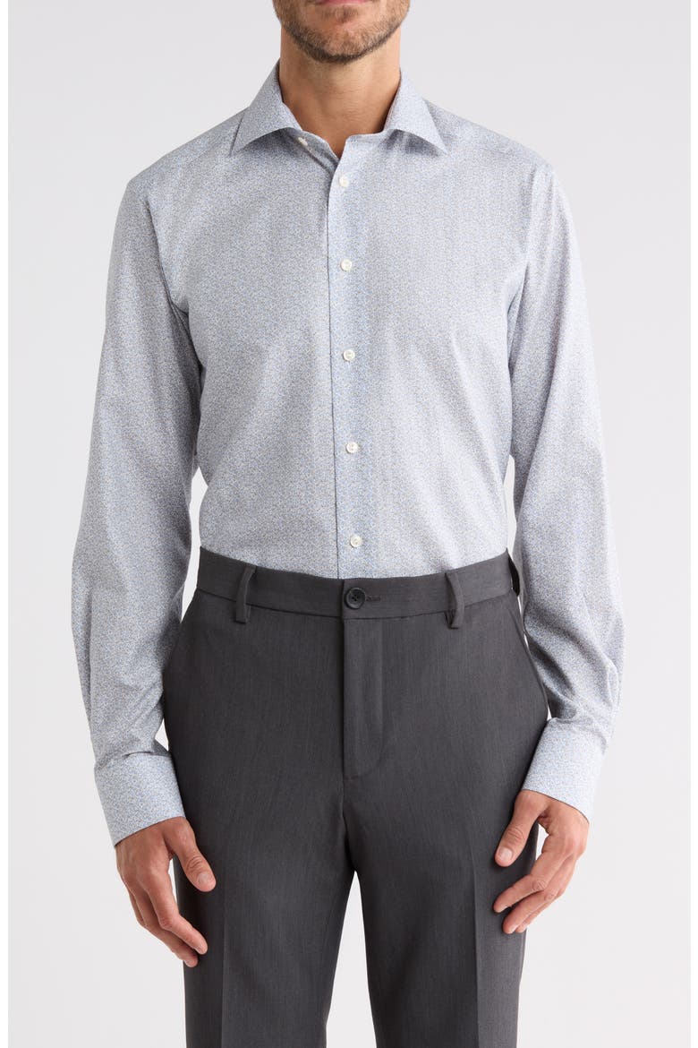 Contemporary Fit Floral Cotton Twill Shirt, Main, color, MEDIUM BLUE