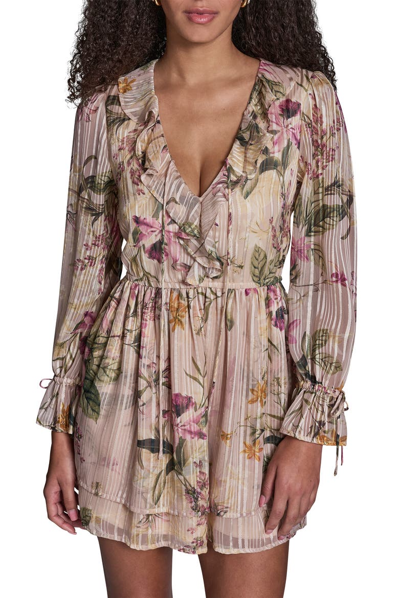 Floral Printed Chiffon Minidress, Alternate, color, SHELL MULTI