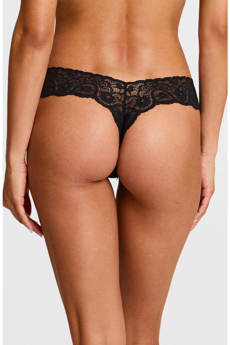 'Tulip' Lace Thong, Alternate, color, BLACK