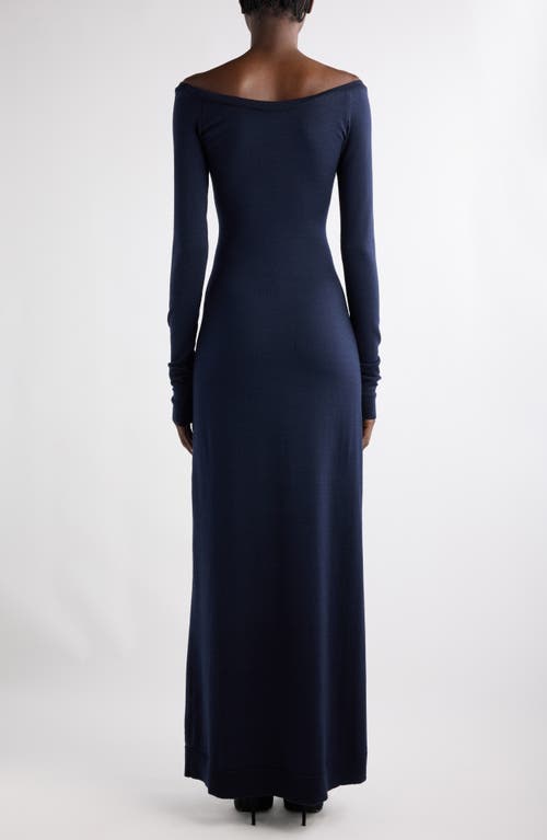 Balenciaga Off The Shoulder Long Sleeve Virgin Wool Blend Sweater Dress In 8065 Navy