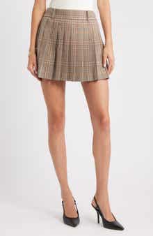Open Edit Pleated Plaid Miniskirt