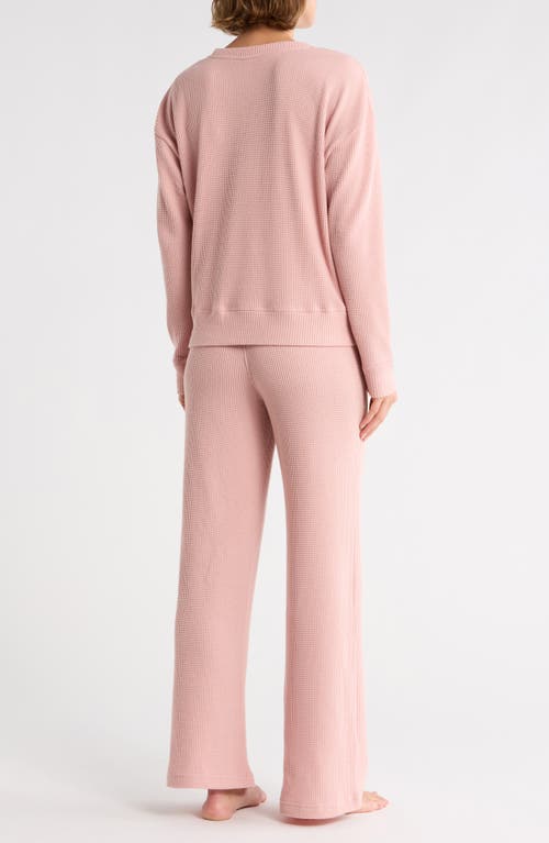 Yogalicious Long Sleeve Top & Pants Waffle Knit Pajamas In Pink