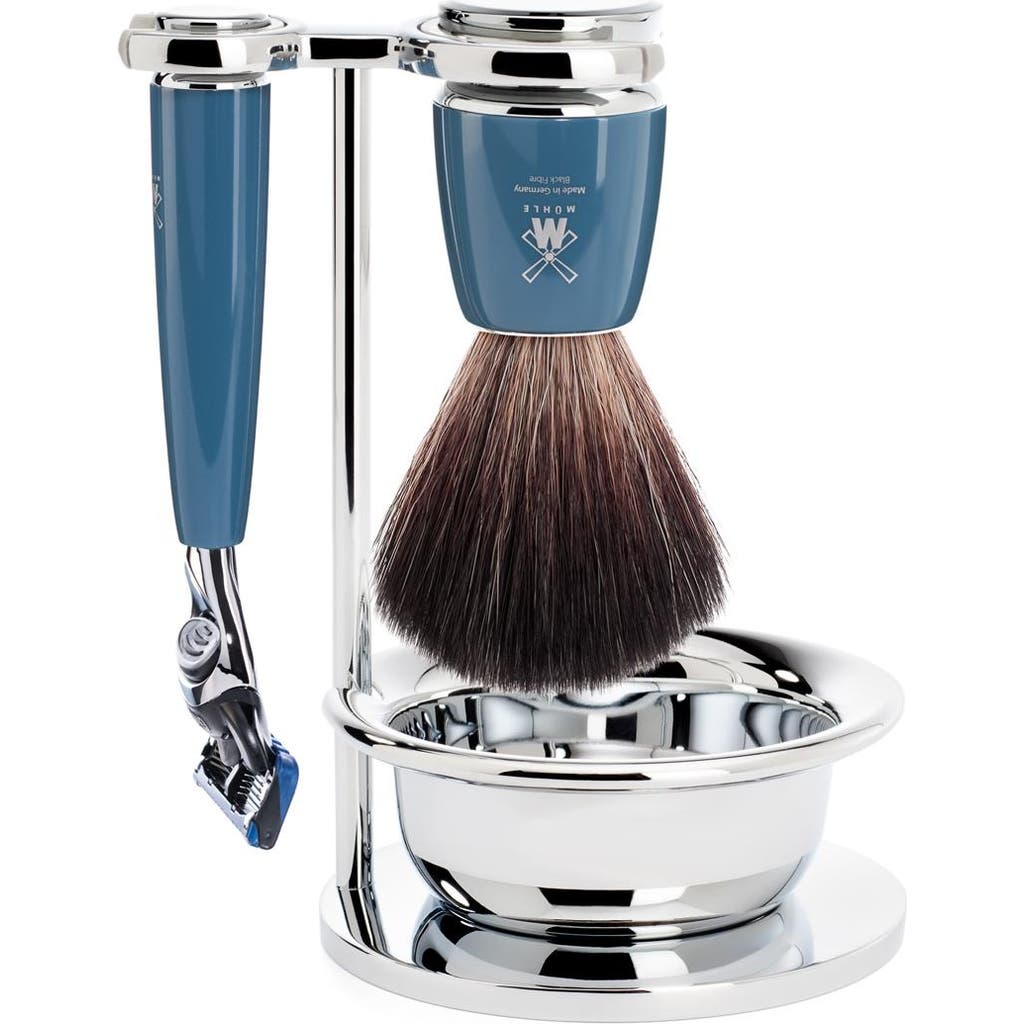 Mühle Rytmo Petrol Blue 4 Pc. Black Fibre / Fusion Shaving Set In Blue
