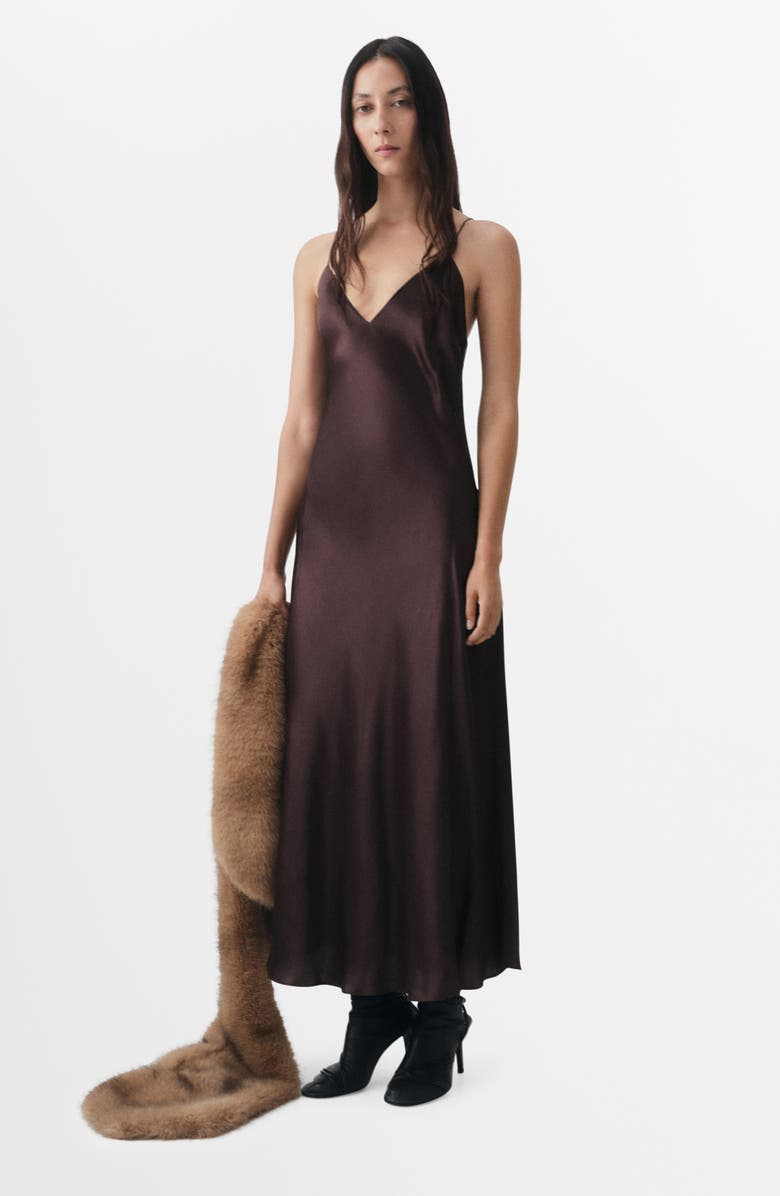 MANGO Selection Satin Slipdress, Alternate, color, Brown