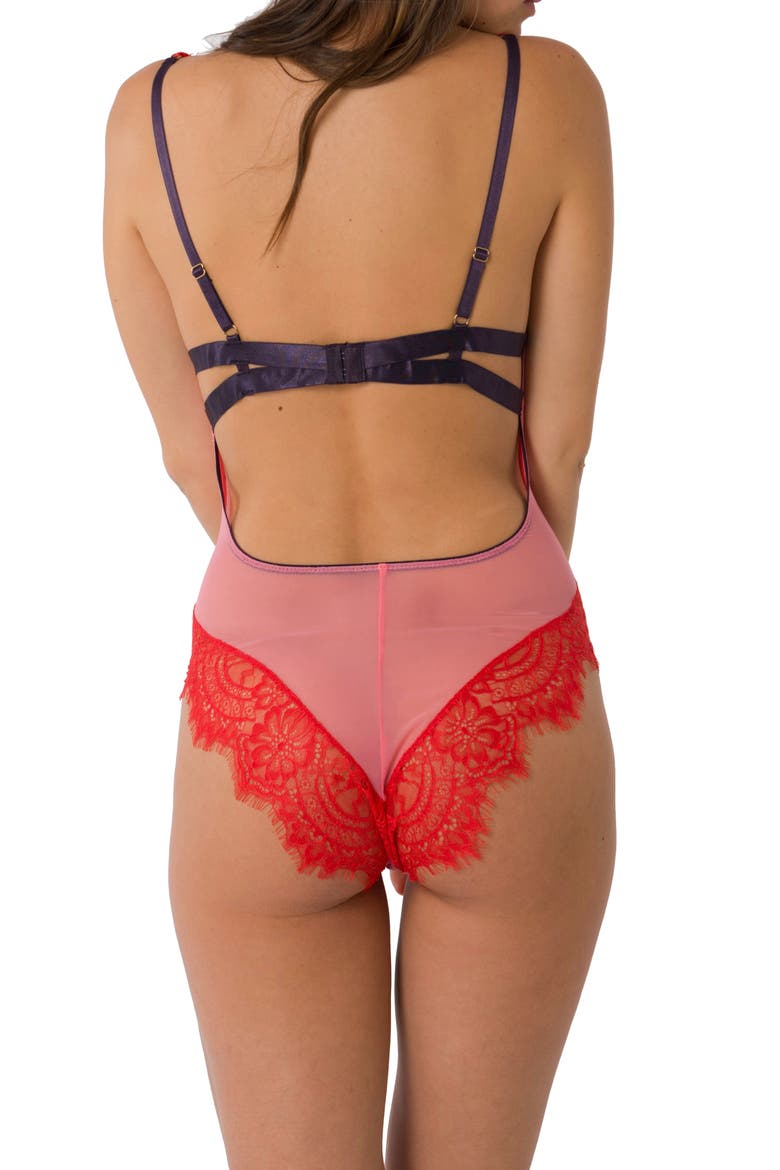 Rupa Lace Trim Underwire Teddy, Alternate, color, RED