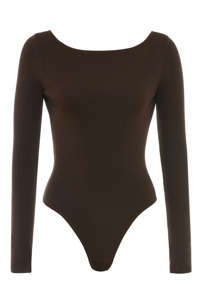 Inoe Long Sleeve Rib Bodysuit, Alternate, color, BROWN
