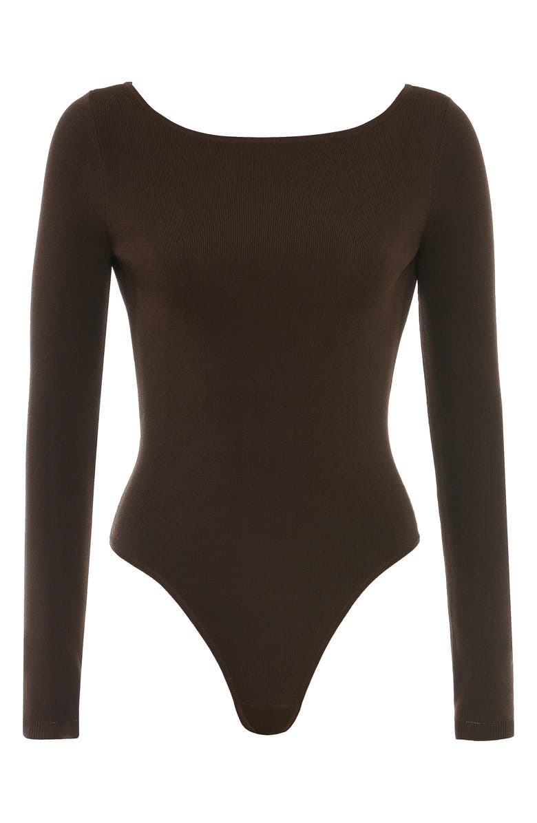 HOUSE OF CB Inoe Long Sleeve Rib Bodysuit, Alternate, color, Brown