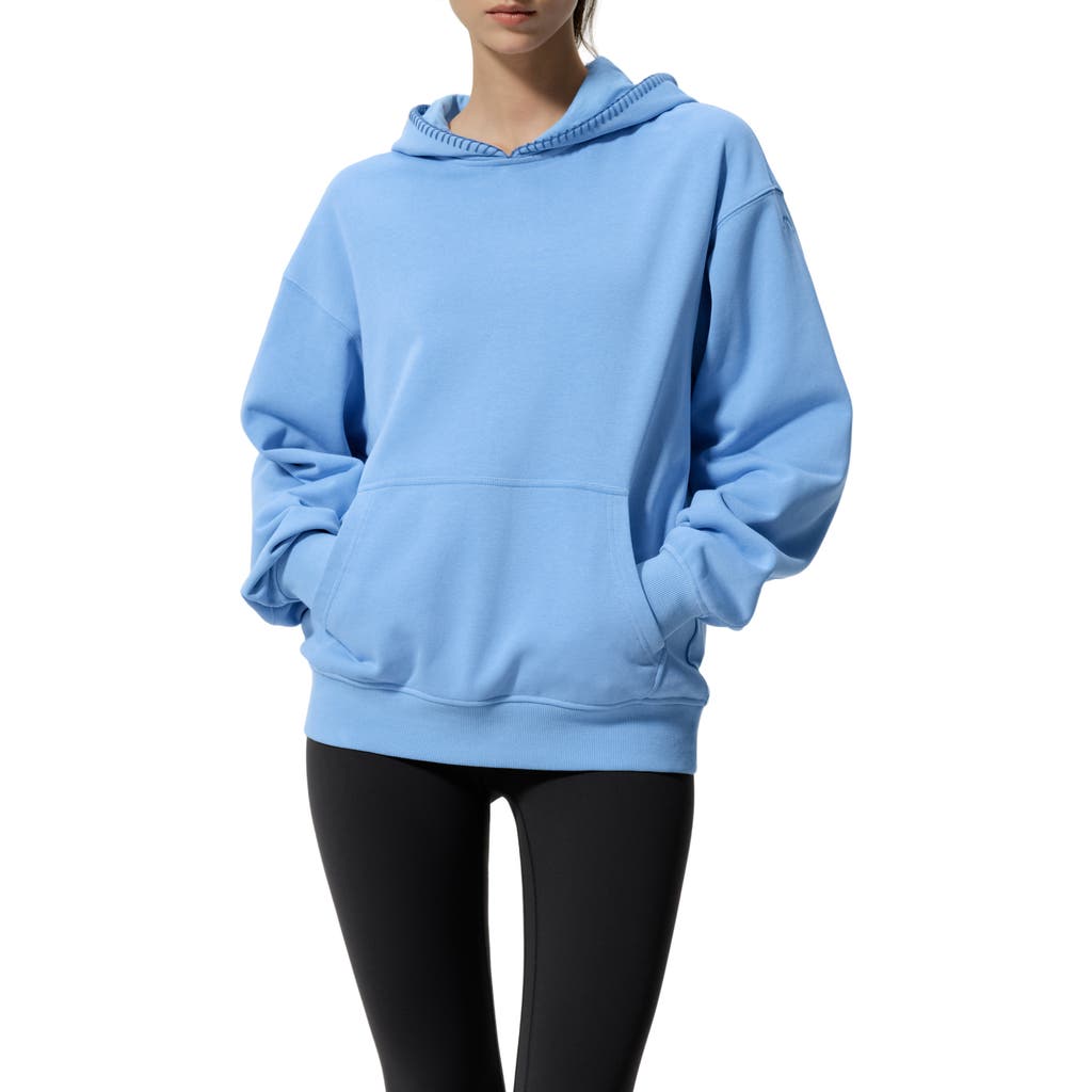 Lilysilk Silkerry Oversized Seamflow Douceur Stand Collar With Half-zip Hoodie In Blue