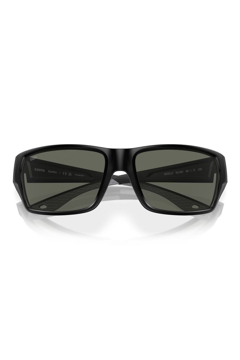 Tailfin 60mm Polarized Rectangular Sunglasses, Alternate, color, MATTE BLACK