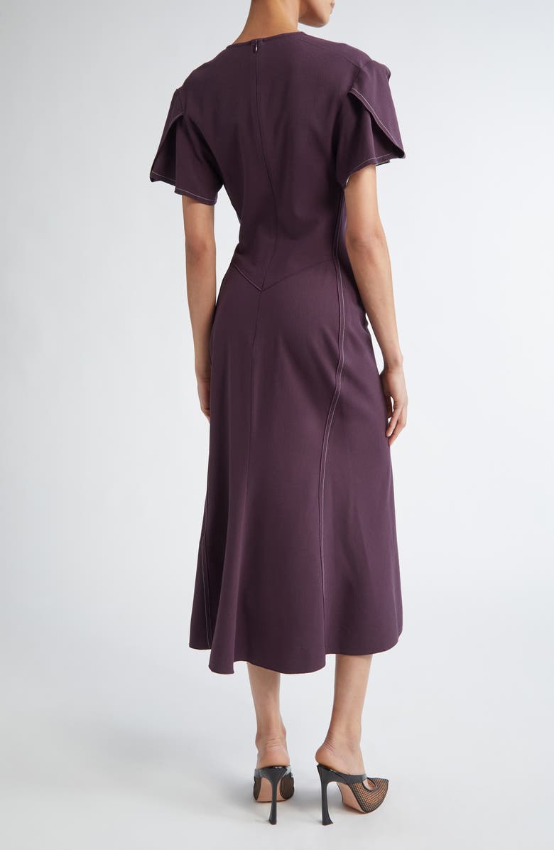 Victoria Beckham Gathered Wool Blend Crepe Midi Dress, Alternate, color, Fig