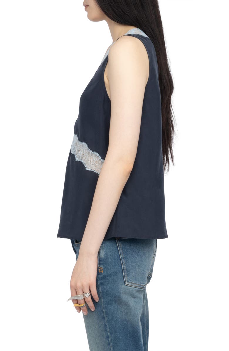 Zadig & Voltaire Tasao Silk Lace Top, Alternate, color, Encre