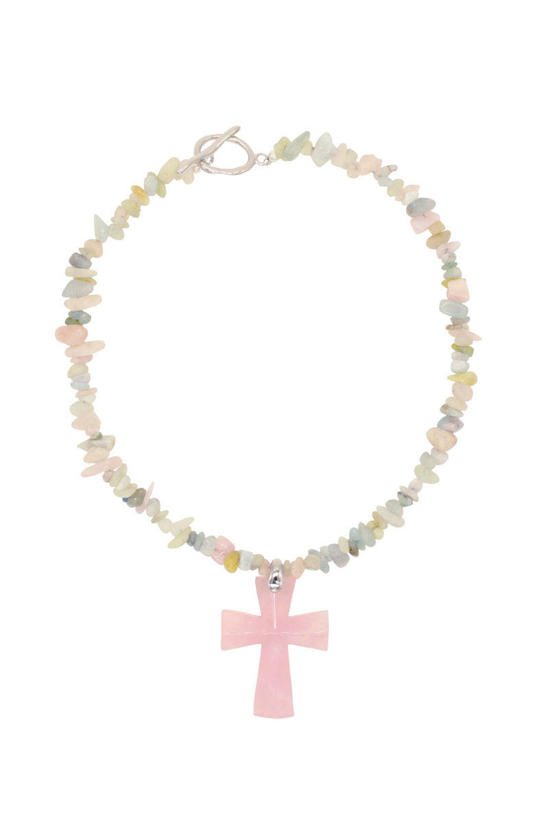 Velvet Luna Quartz Cross Pendant Necklace, Main, color, Pink