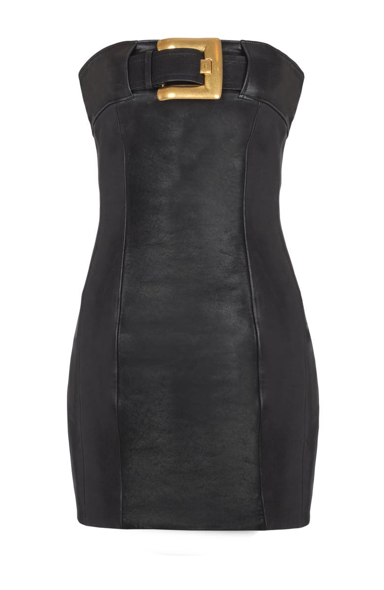 Balmain Bustier dress with belt detail, Alternate, color, Black