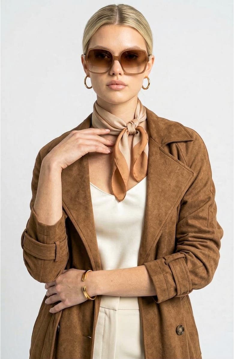 Knit & Lounge Long Sleeve Midi Trench Coat with Belted Waist and Double Breasted Front, Alternate, color, Brown