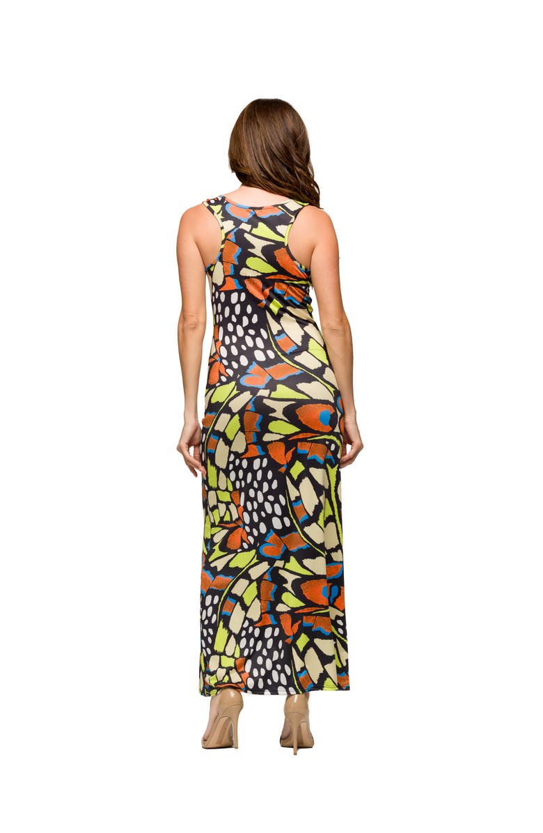 24seven Comfort Apparel Maternity Bright Butterfly Print Razorback Tank Casual Maxi Dress, Alternate, color, Orange Multi