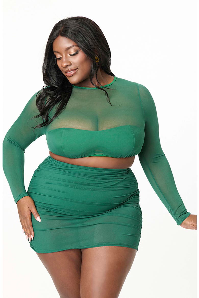 Plus Size Mesh Long Sleeve Swim Top, Main, color, Green
