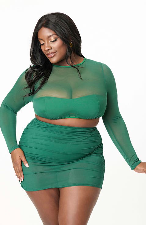 Plus Size Mesh Long Sleeve Swim Top