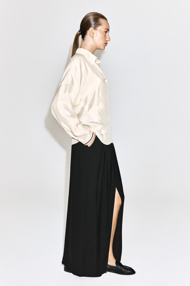 Contrast-Tipped Sculpted Open-Collar Shirt, Alternate, color, IVORY
