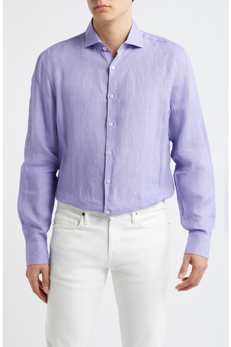 Regular Fit Linen Button-Up Shirt, Main, color, LIGHT PURPLE