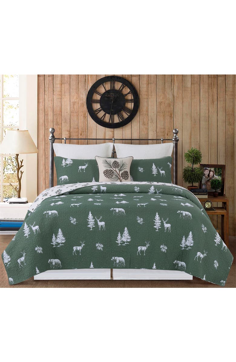 C&F Home Fernwood Forest Cotton Blend King Bed 3-Piece Quilt Set, Main, color, Green