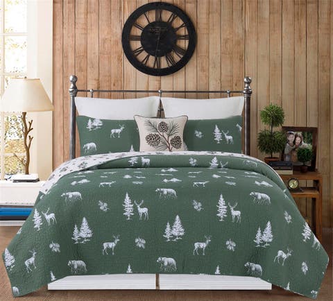 Fernwood Forest Cotton Blend King Bed 3-Piece Quilt Set