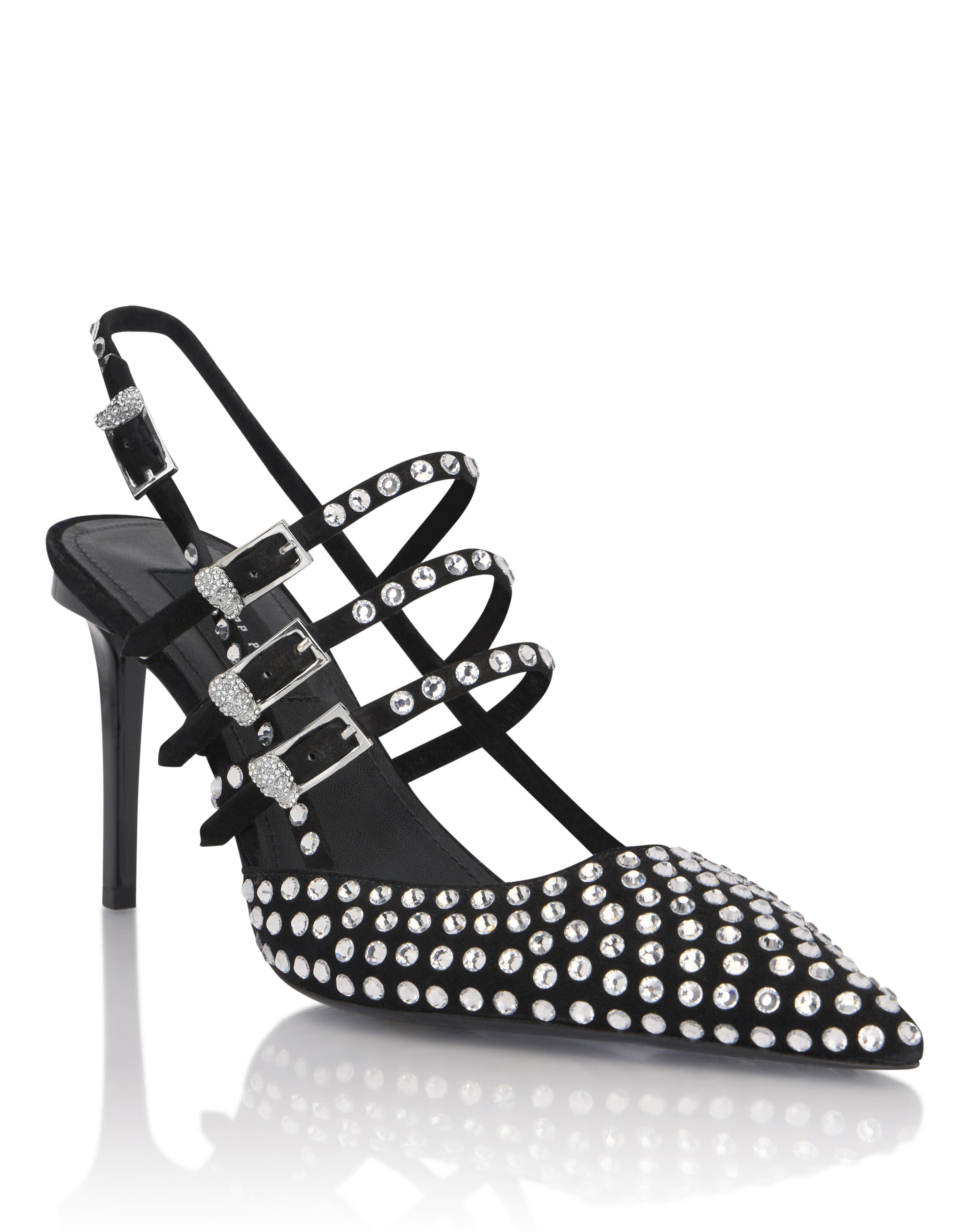 Suede Slingbacks Skull Belts 9 Women, Main, color, black