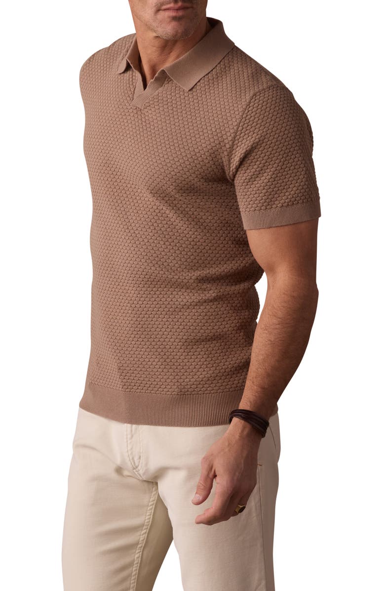 The Normal Brand Robles Johnny Collar Textured Cotton Jacquard Polo Sweater, Alternate, color, Taupe