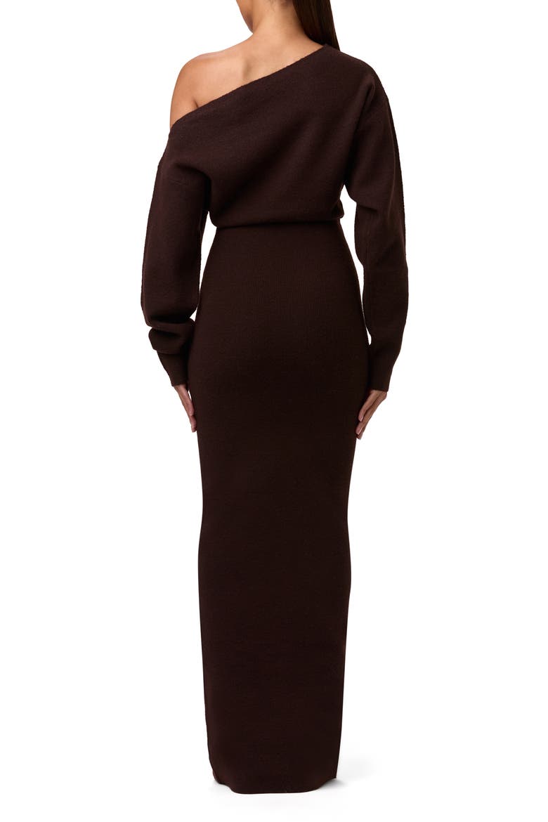 One-Shoulder Long Sleeve Maxi Sweater Dress, Alternate, color, DARK CHOCOLATE