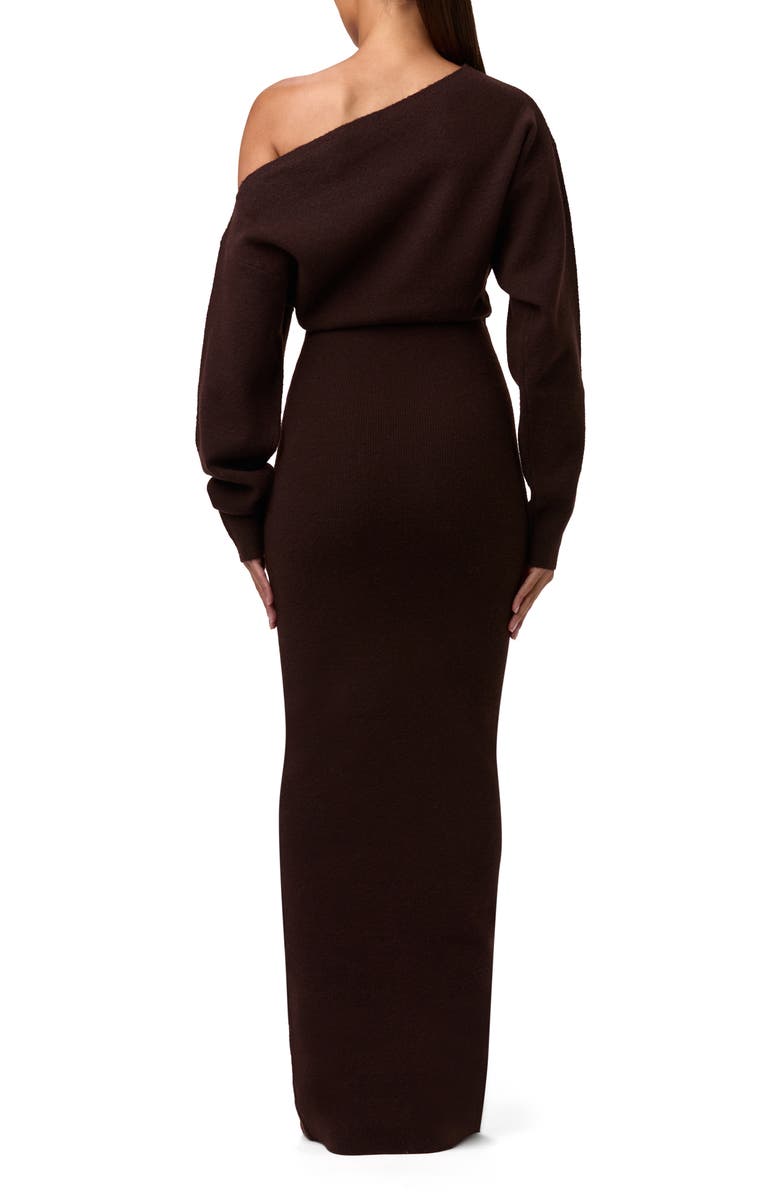 Naked Wardrobe One-Shoulder Long Sleeve Maxi Sweater Dress, Alternate, color, Dark Chocolate