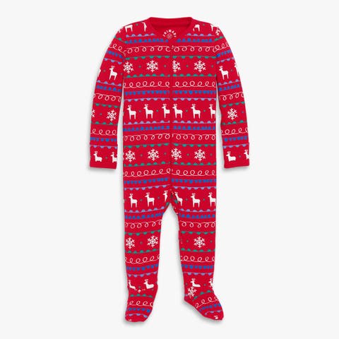 Baby Organic Zip Footie In Holiday Animal Friends