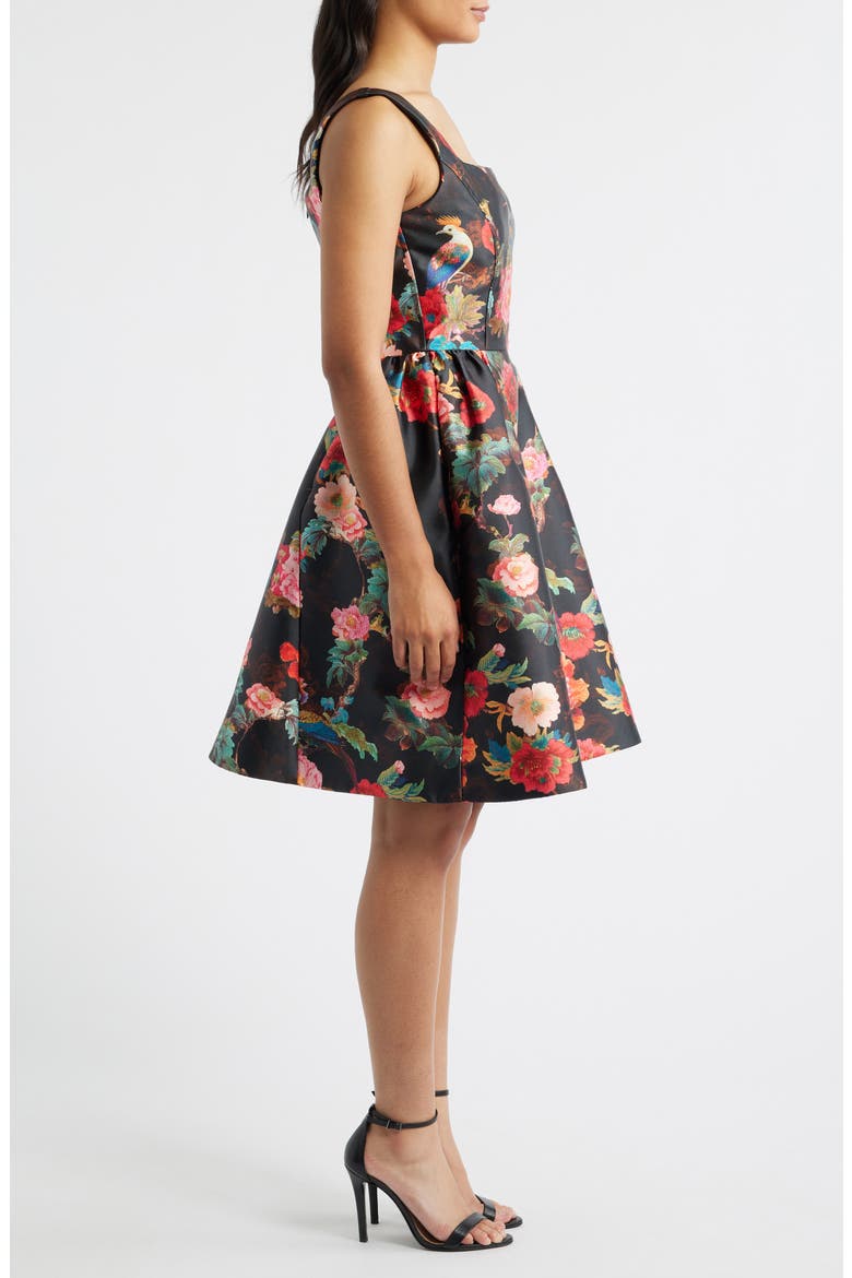 Sleeveless Fit & Flare Cocktail Dress, Alternate, color, BLACK MULTI