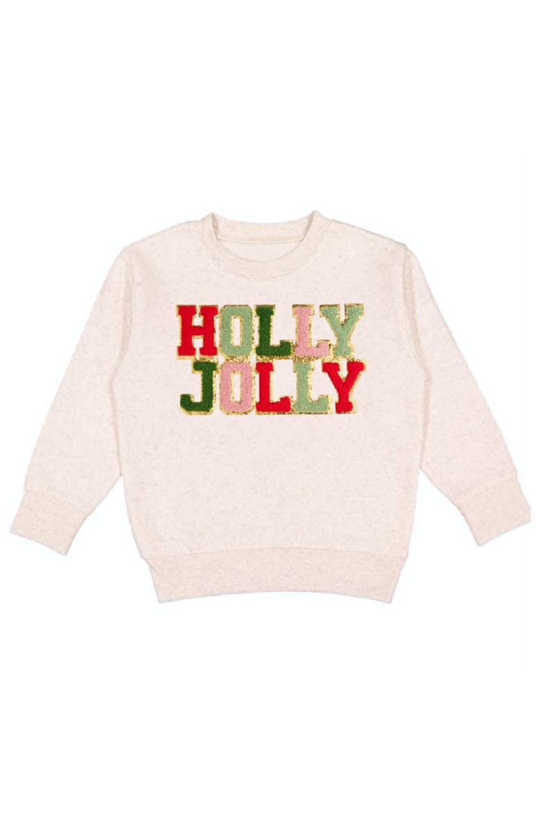 Sweet Wink Holly Jolly Patch Christmas Sweatshirt, Main, color, Natural