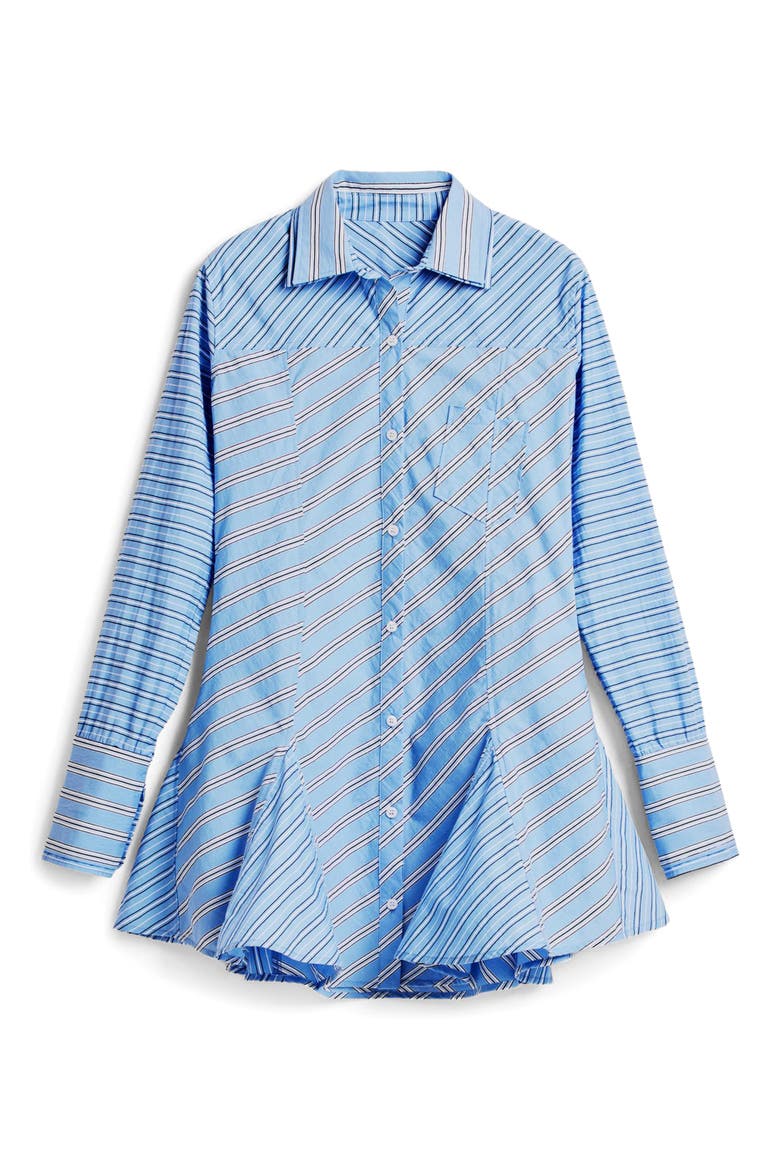 Stripe Godet Long Sleeve Cotton Poplin Mini Shirtdress, Alternate, color, BLUE/WHITE STRIPE