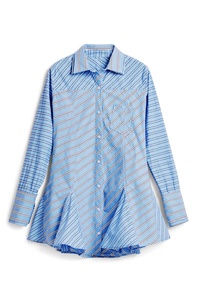 Desigual Stripe Godet Long Sleeve Cotton Poplin Mini Shirtdress, Alternate, color, Blue/White Stripe