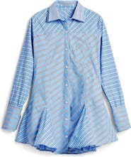 Desigual Stripe Godet Long Sleeve Cotton Poplin Mini Shirtdress