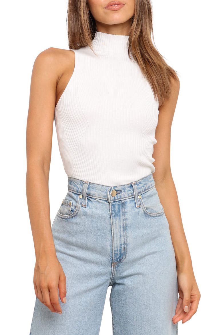 Runie Mock Neck Sleeveless Rib Top, Main, color, WHITE