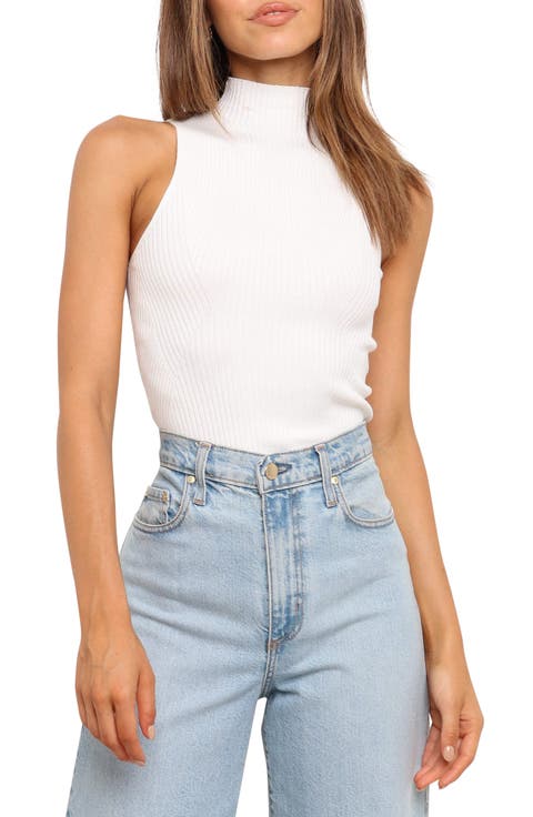 Runie Mock Neck Sleeveless Rib Top