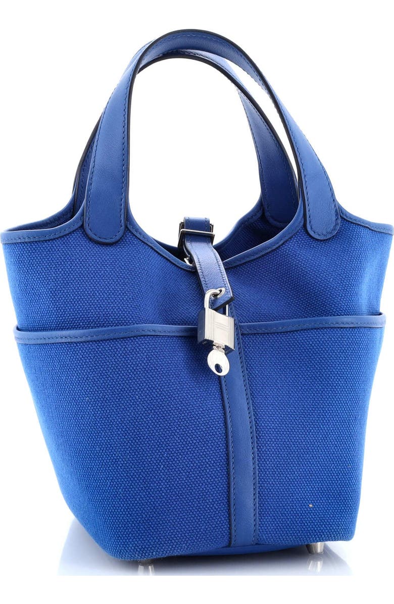 Pre-Owned Hermes Cargo Picotin Lock Bag Canvas and Swift PM, Alternate, color, Bleu France