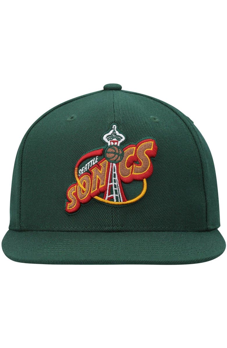 Mitchell & Ness Men's Mitchell & Ness Green Seattle SuperSonics Hardwood Classics Team Ground 2.0 Snapback Hat, Alternate, color,