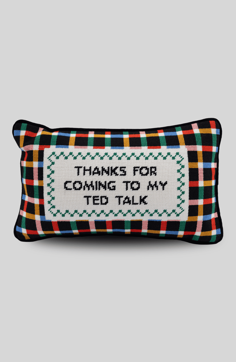 Furbish Studio Ted Talk Needlepoint Pillow, Main, color, Ted Talk