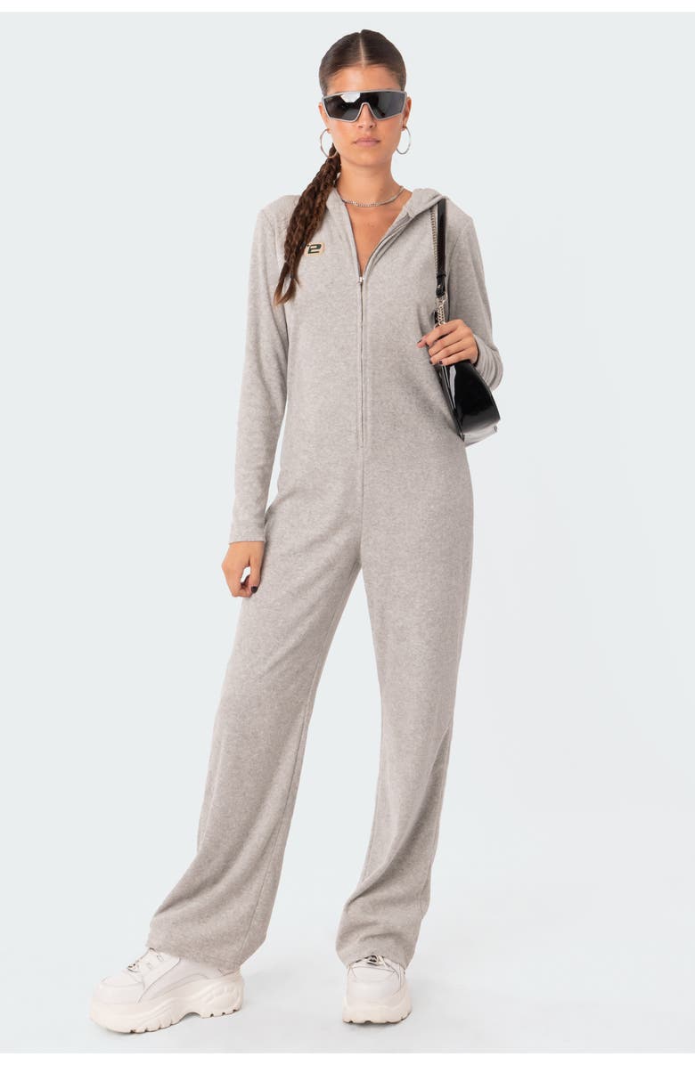 EDIKTED Hooded Terry Lounge Jumpsuit, Alternate, color, 