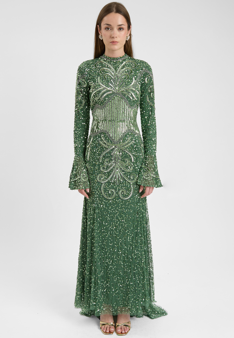 Modest Embellished Sequins Trail Maxi Dress