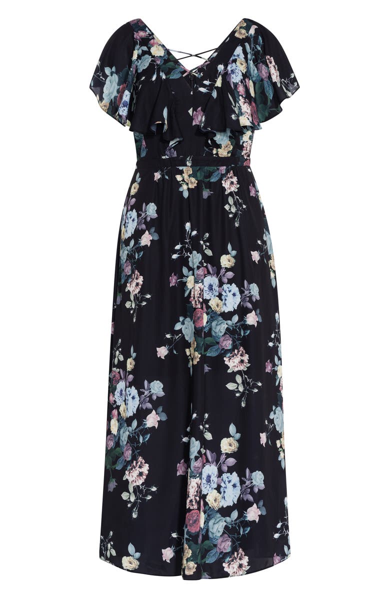 City Chic Flutter Sleeve Floral Print Maxi Dress, Alternate, color, 
